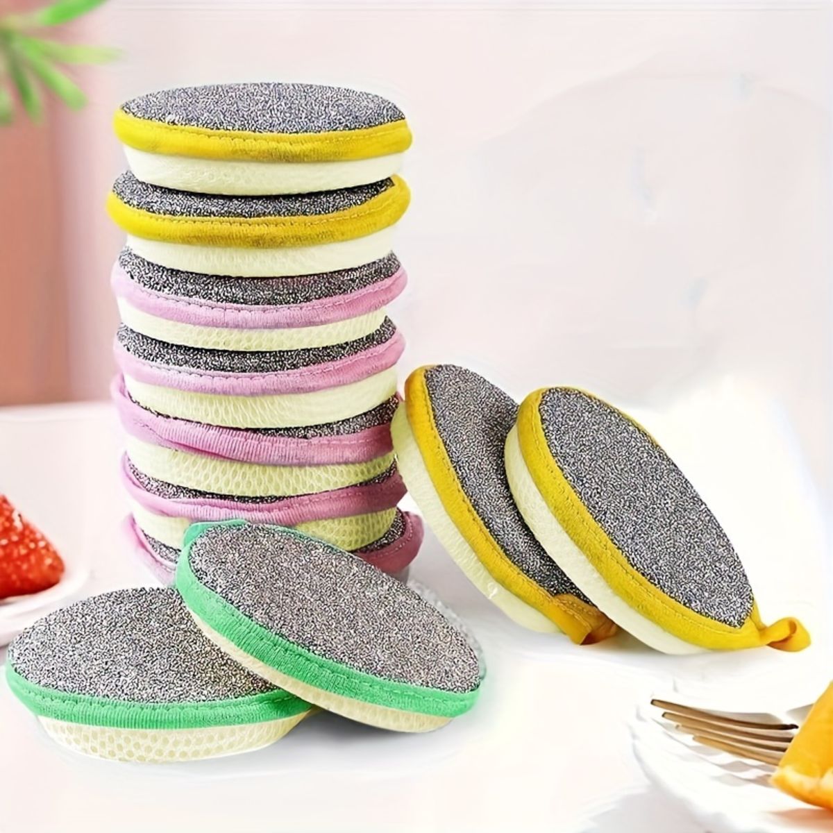 Round kitchen sponge dishwashing scouring pad 12 pieces