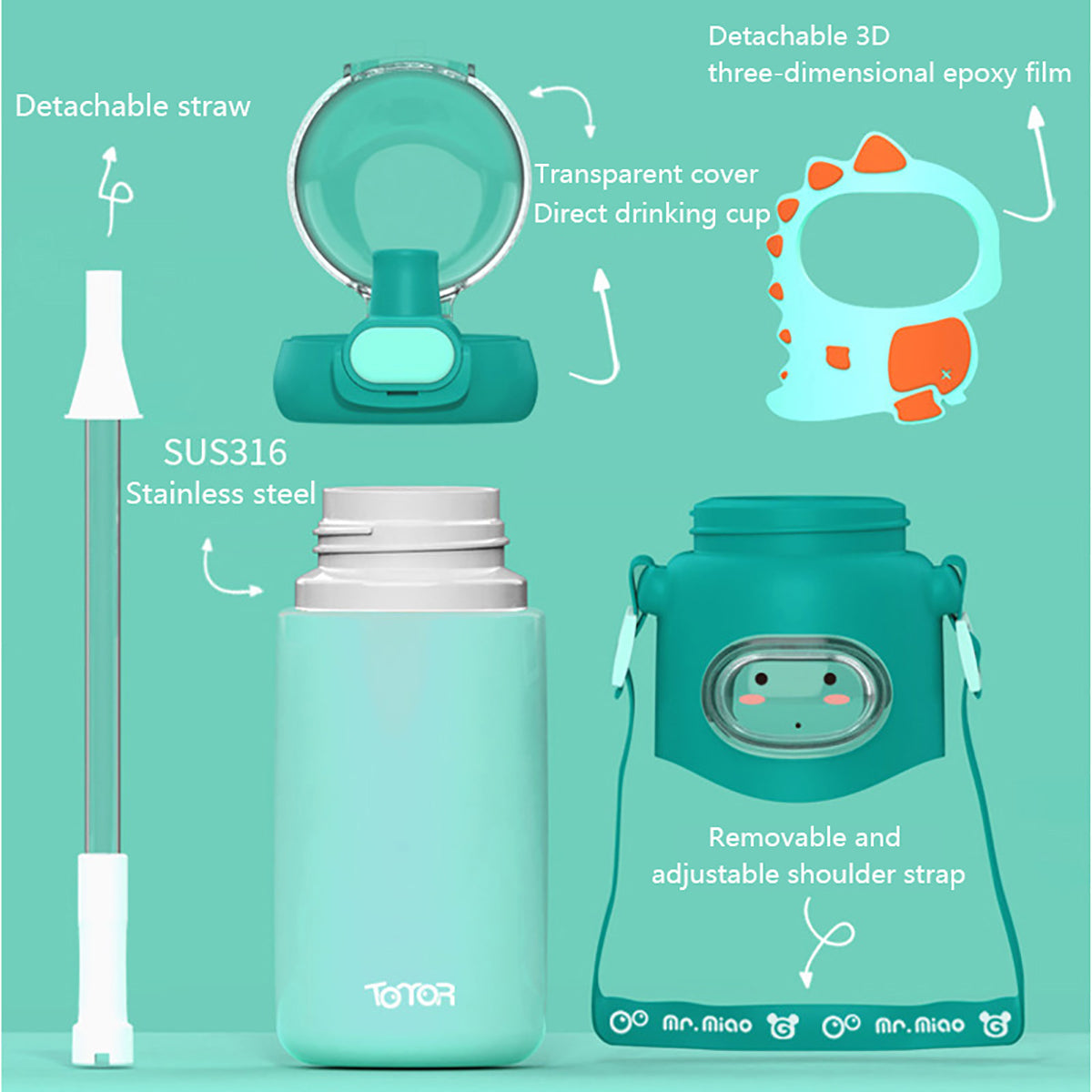 Kid Cartoon Style Portable Straw Stainless Insulation Water Cup