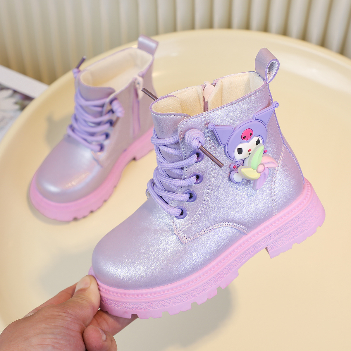 Cute cartoon Sanrio shiny waterproof and non-slip Martin boots for little girls in spring and autumn