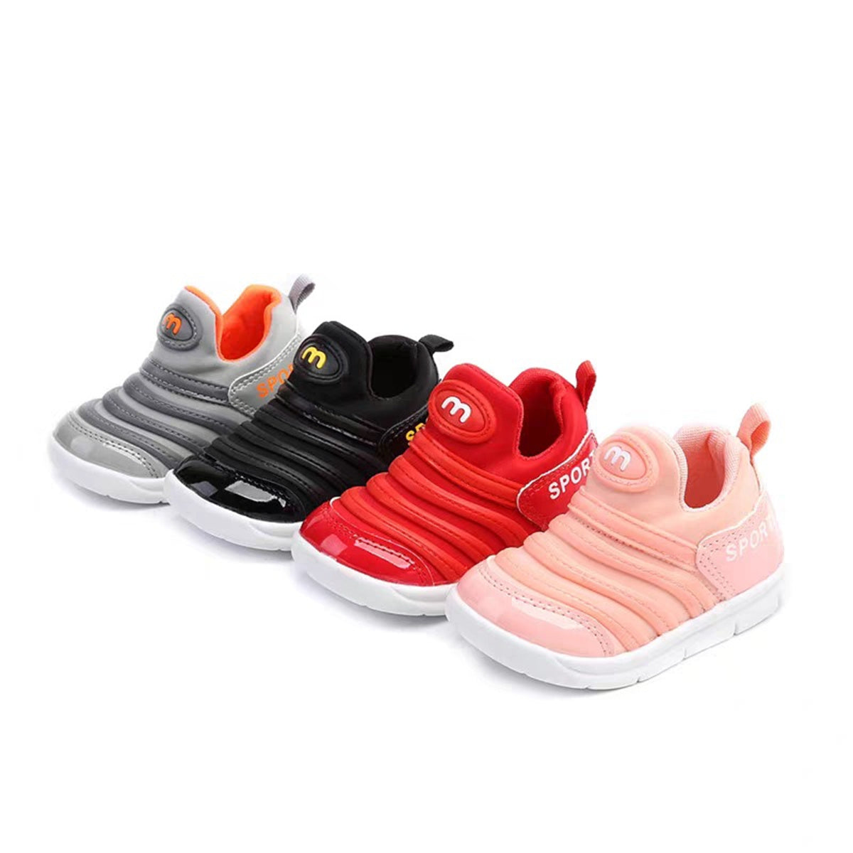 Spring and autumn pure color caterpillar style casual soft-soled sports shoes for children and boys