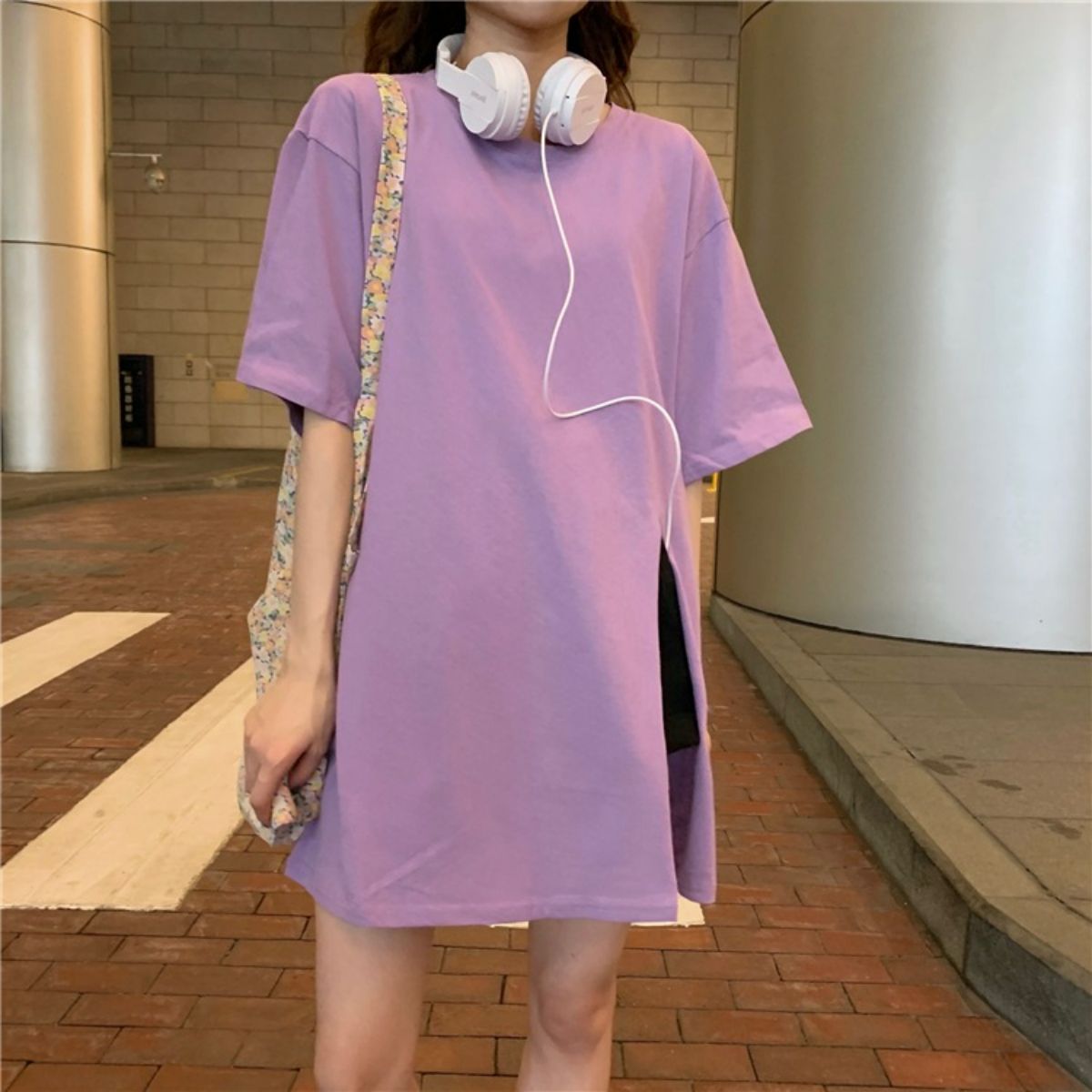 Maternity T-shirt summer design slit maternity top loose mid-length solid color short-sleeved T-shirt