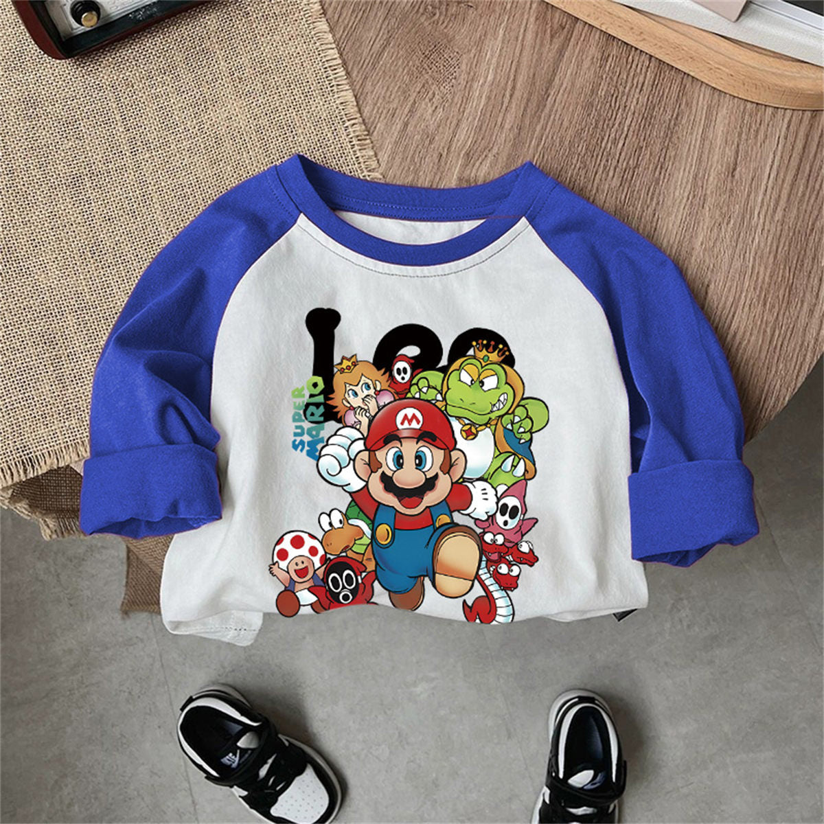 Baby cotton long sleeve t-shirt cute Mario bottoming shirt