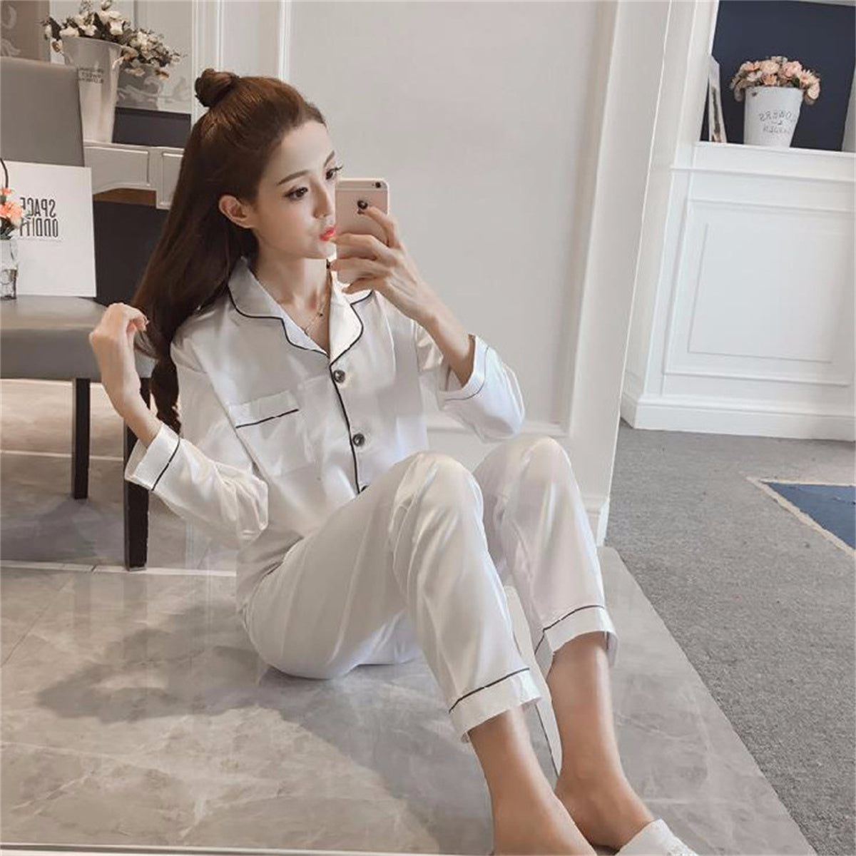 Women's 2-piece ice silk pajamas set