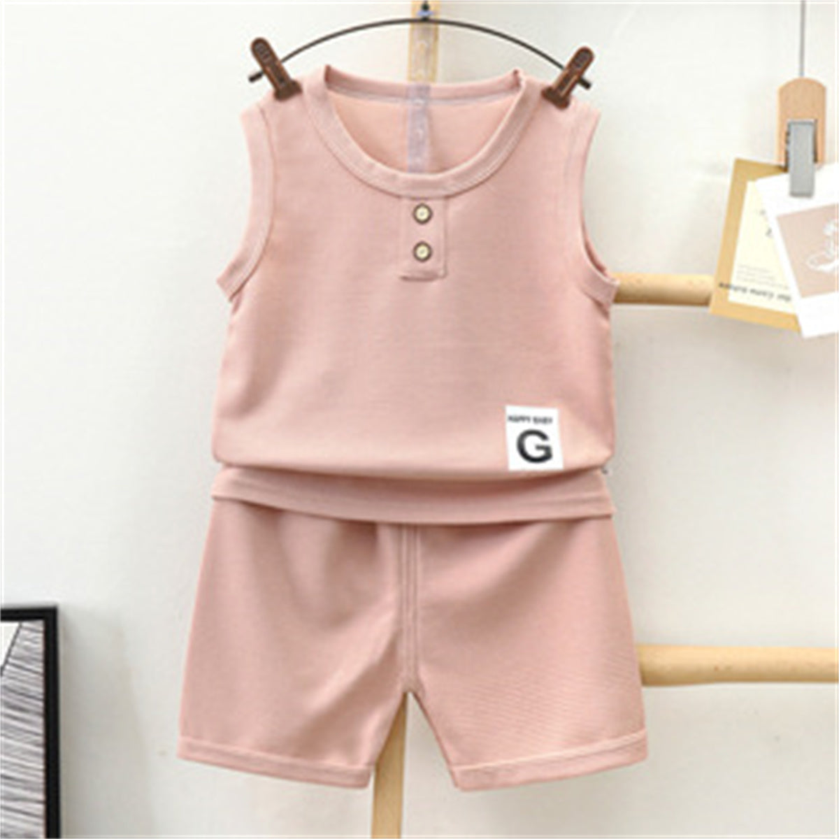 Children vest suit summer waffle boys girls shorts summer clothes