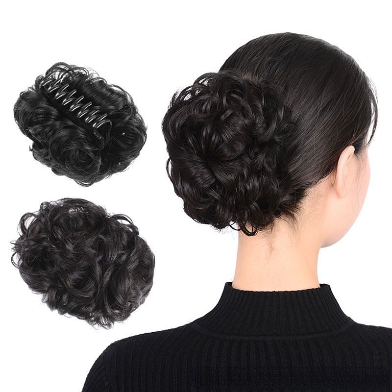 Wig women's clip-on hair band, bun, hair bun, short curly hair, clip-on flower bud head, fluffy big hair band