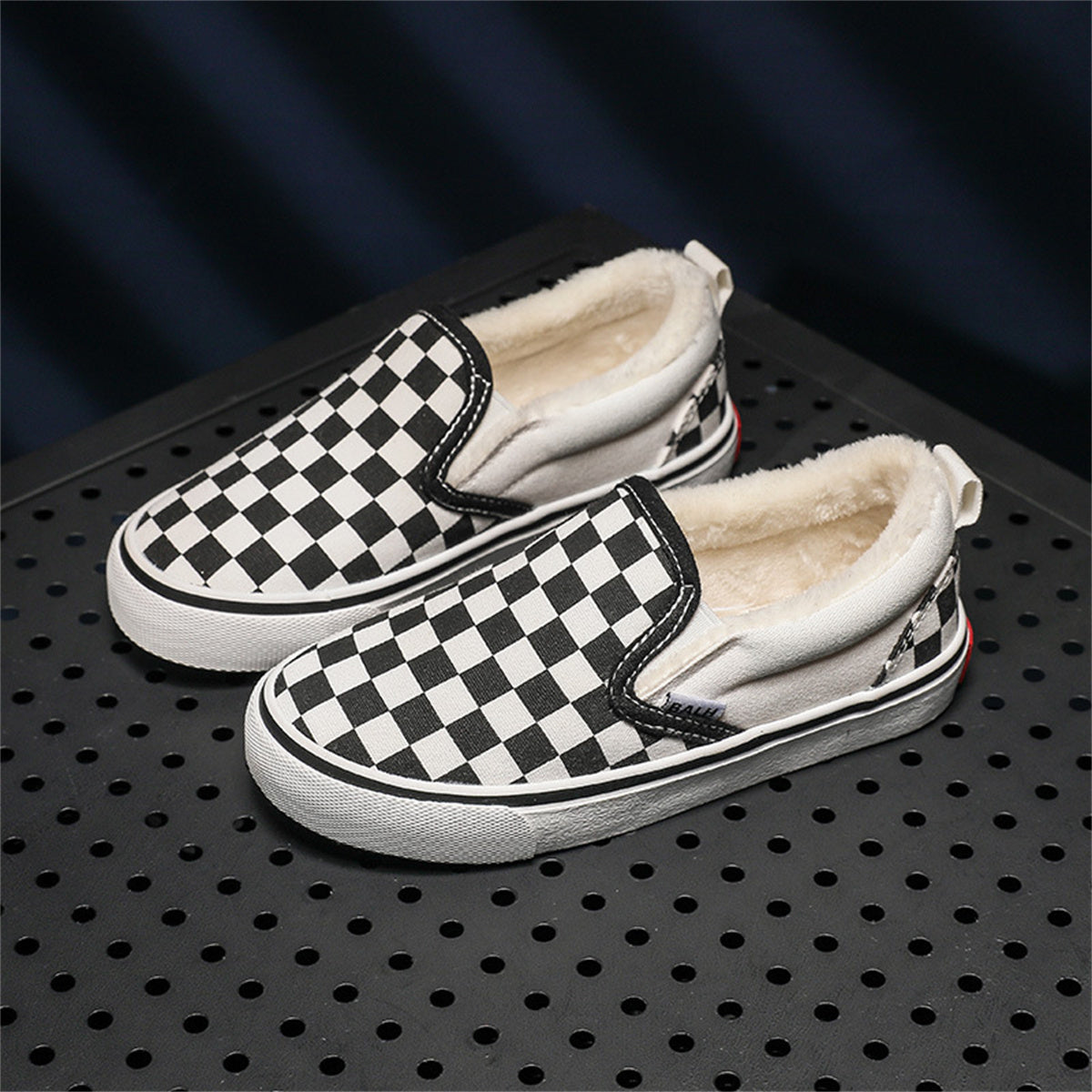 Children's Check Black and White Slip-On Canvas Shoes