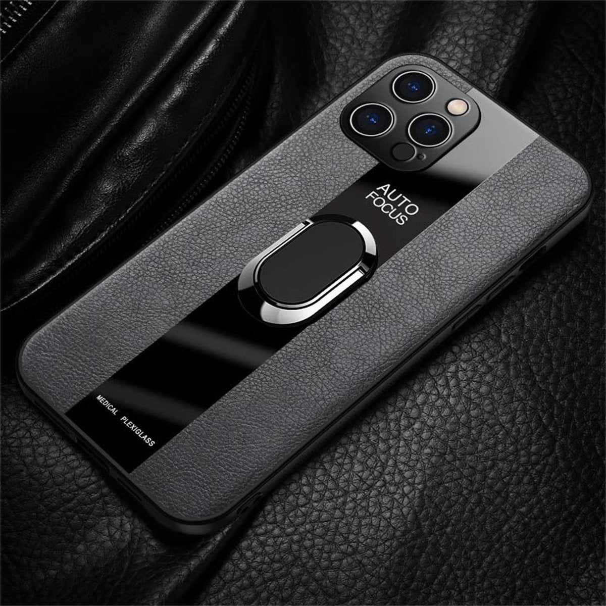 Apple Business Mature Style Men's Magnetic Ring Stand Leather Phone Case