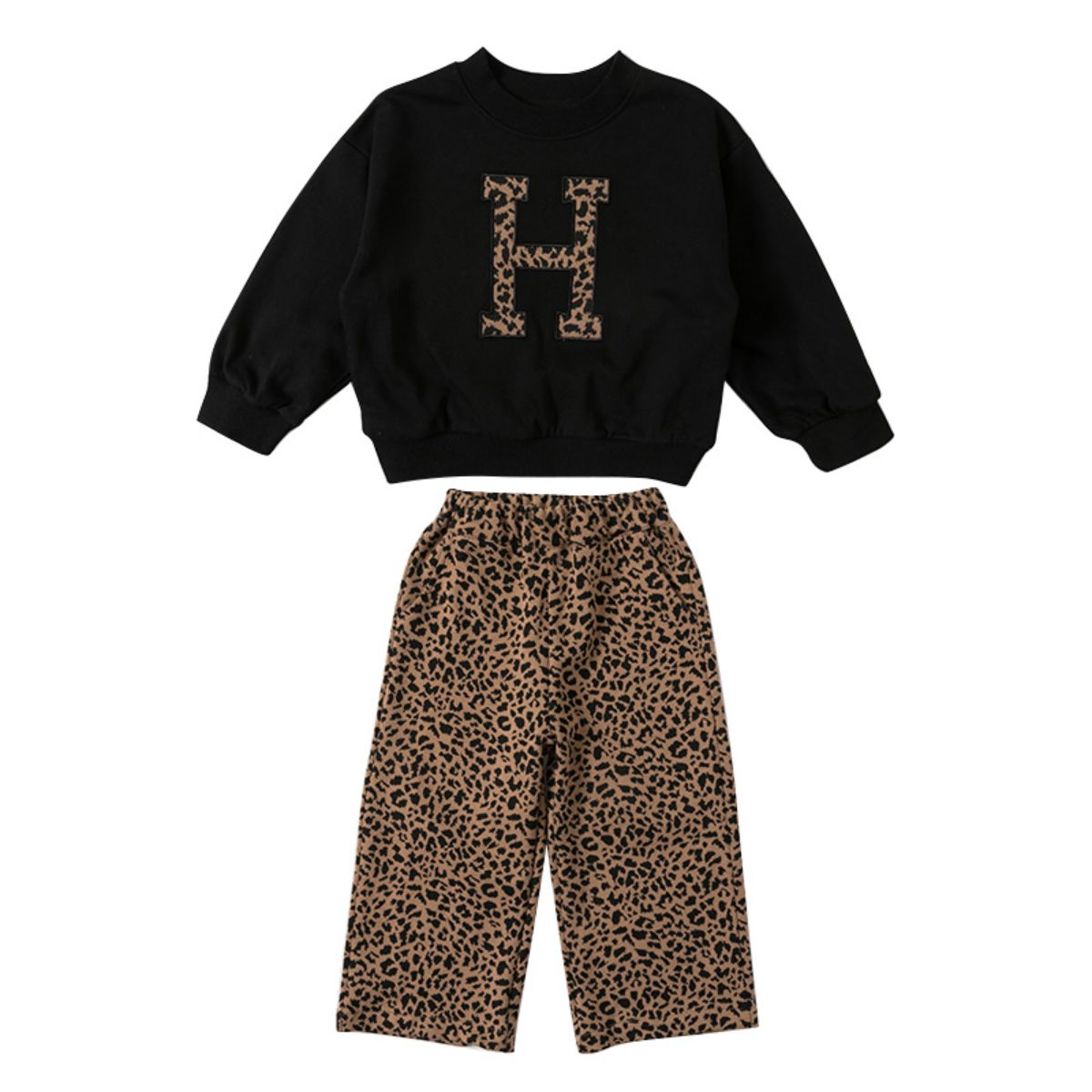 Girls suit sweatshirt new style baby long-sleeved children's top leopard print fashion wide-leg pants two-piece suit