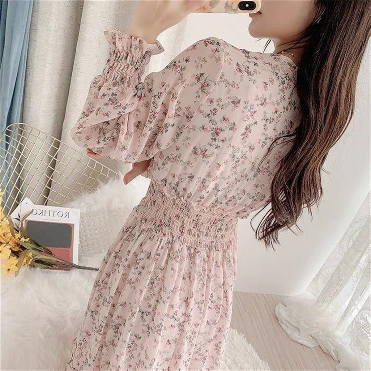 Adult floral chiffon ruffle dress