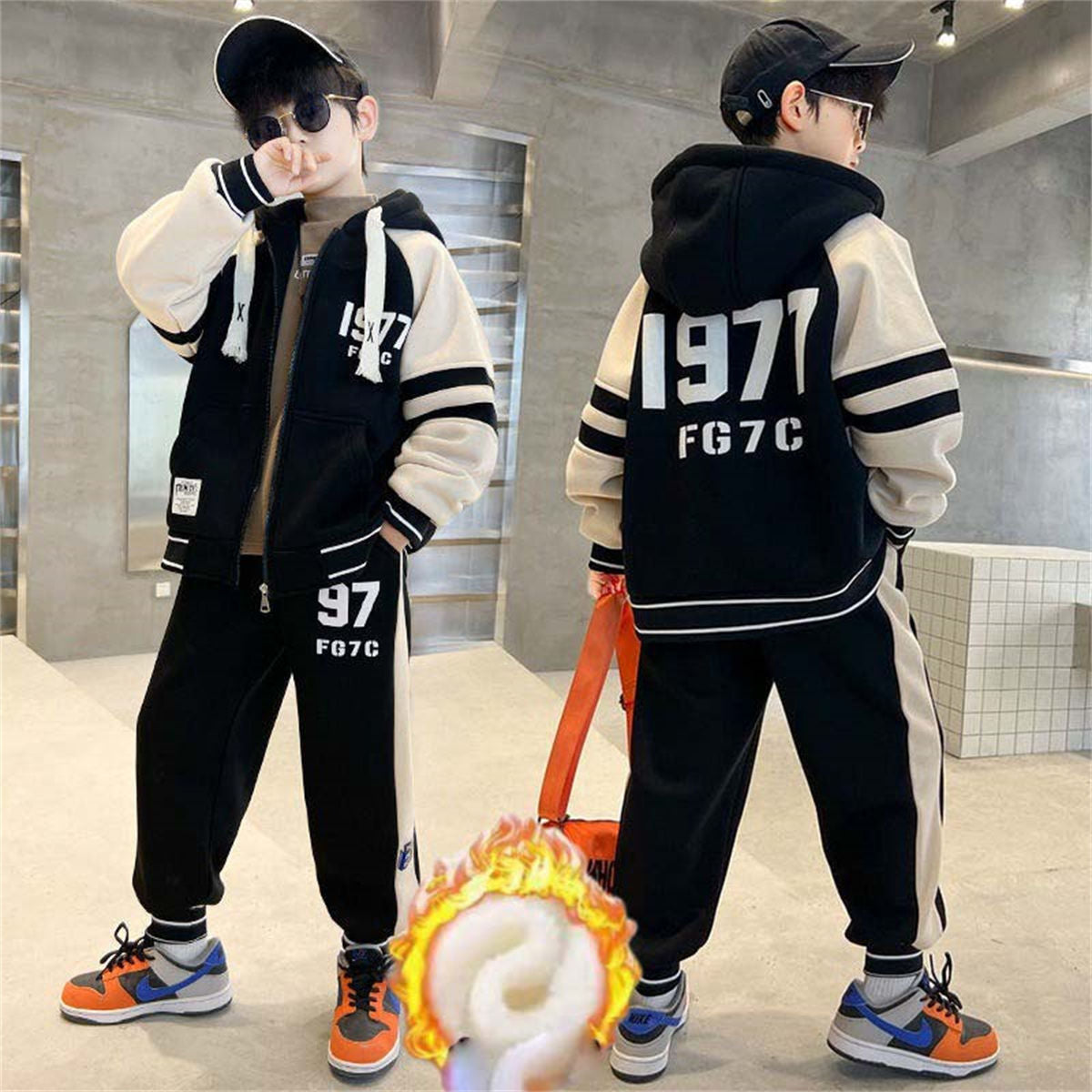 Winter fleece letter sports style sweater suit for middle and large boys