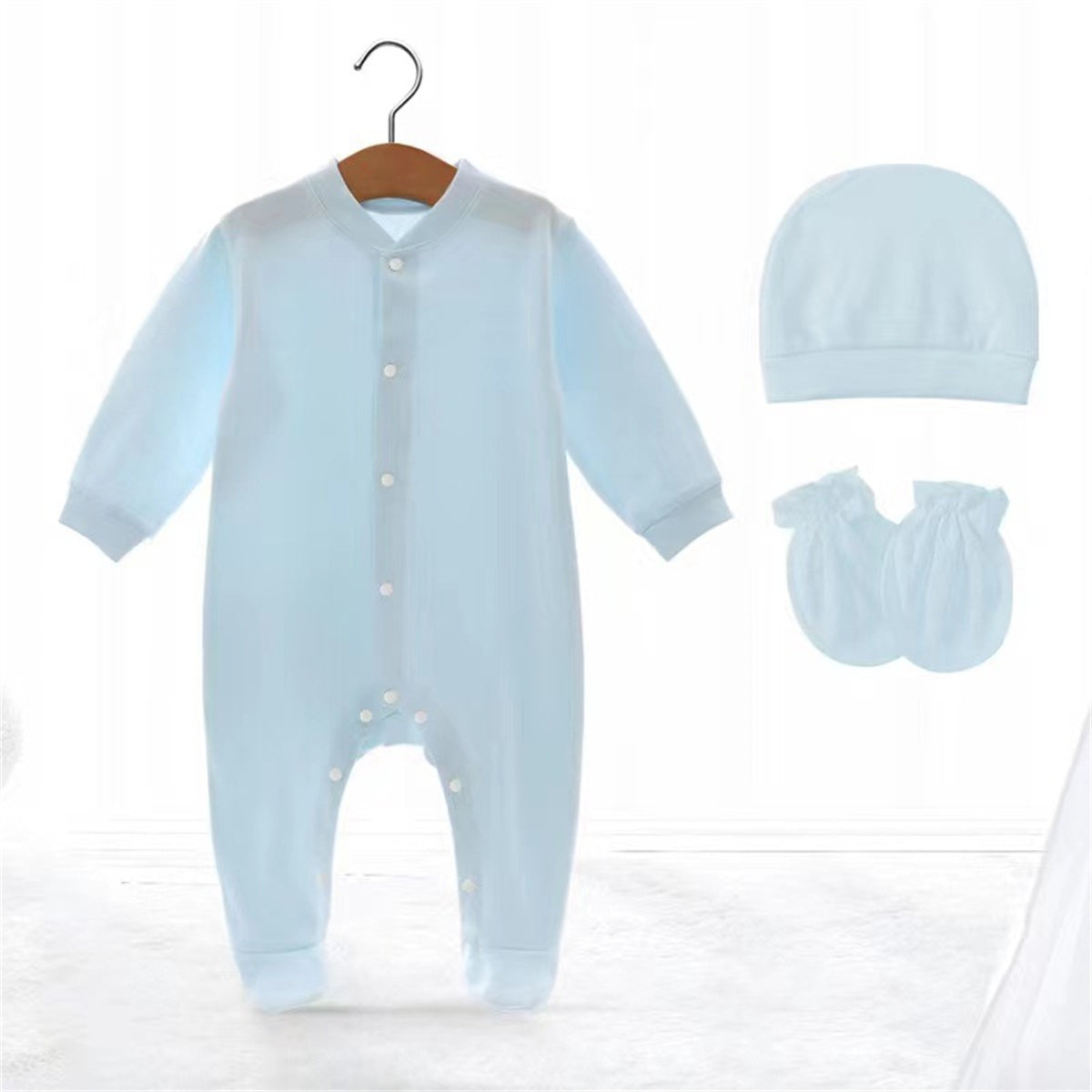 Newborn baby long-sleeved foot-covering crawling suit jumpsuit hat + gloves