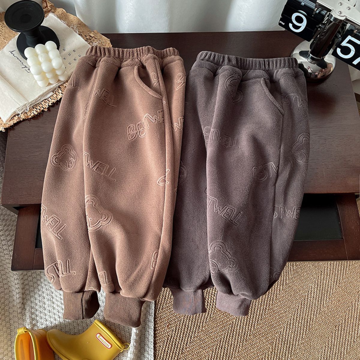 Autumn and winter plus fleece children's polar fleece pants for boys and girls