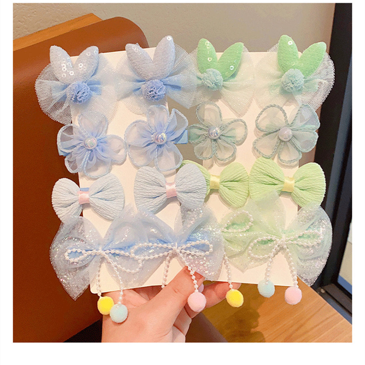 Children's 8-piece set of cute flower bow sweet style fabric hairpins that do not damage the hair