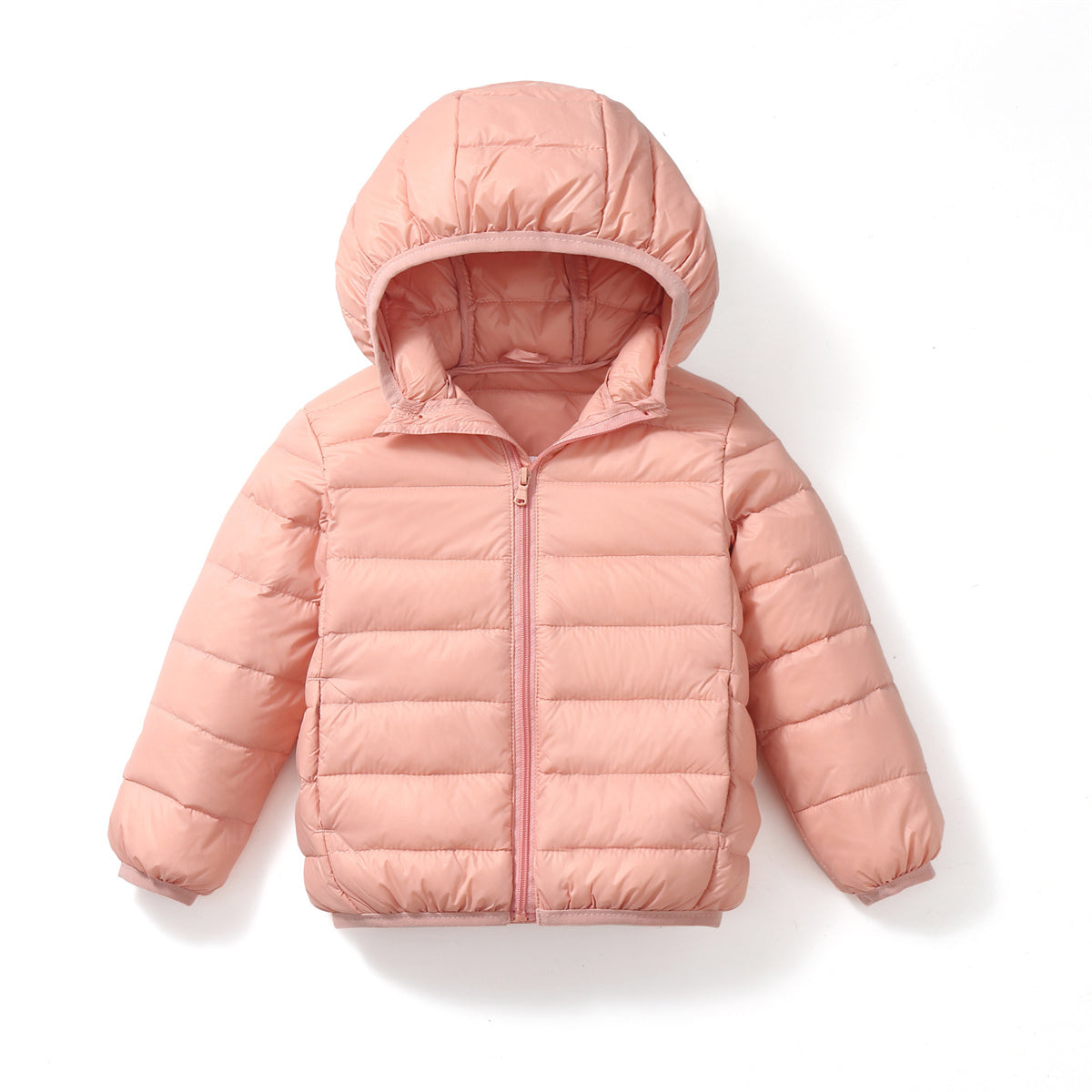 Winter simple solid color thin hooded short down jacket for boys and girls