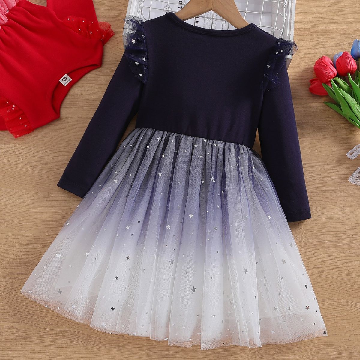 New autumn girls dress starry sky mesh tulle skirt little girl princess dress dress