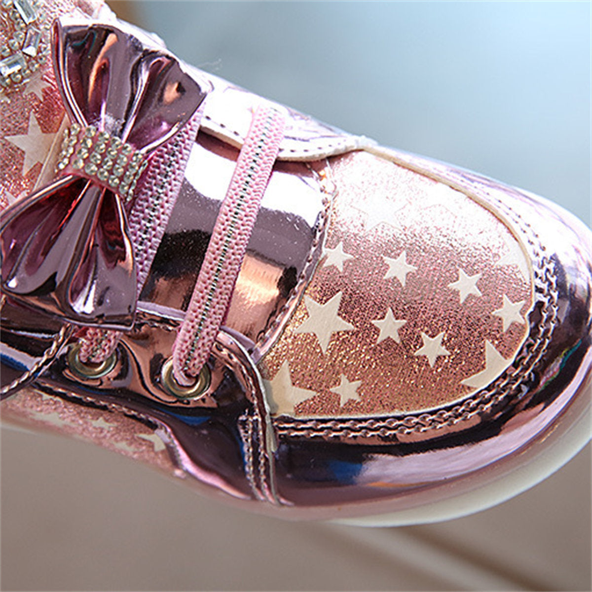 Cute and elegant bow-knot glittering LED high-top sneakers for little girls