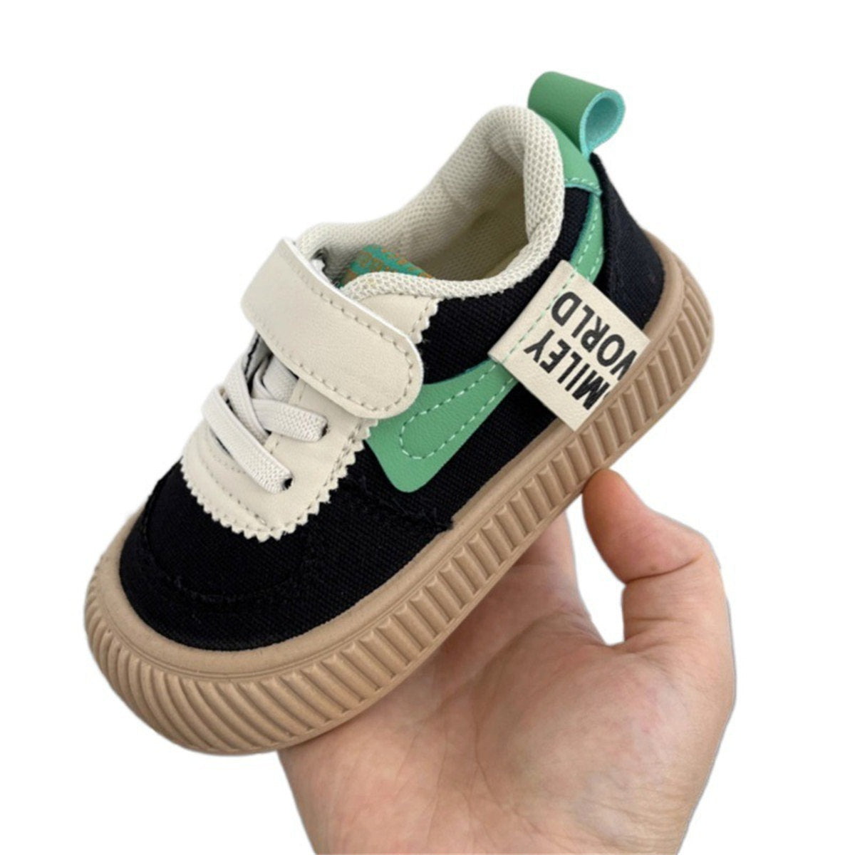 Children's and boys' spring and autumn color matching simple design soft bottom biscuit head low top canvas shoes