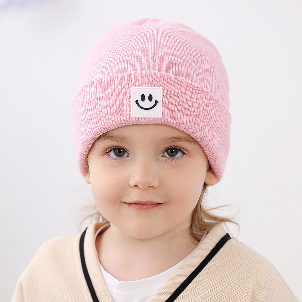 Baby Solid Color Smiley Pattern Wool Cap