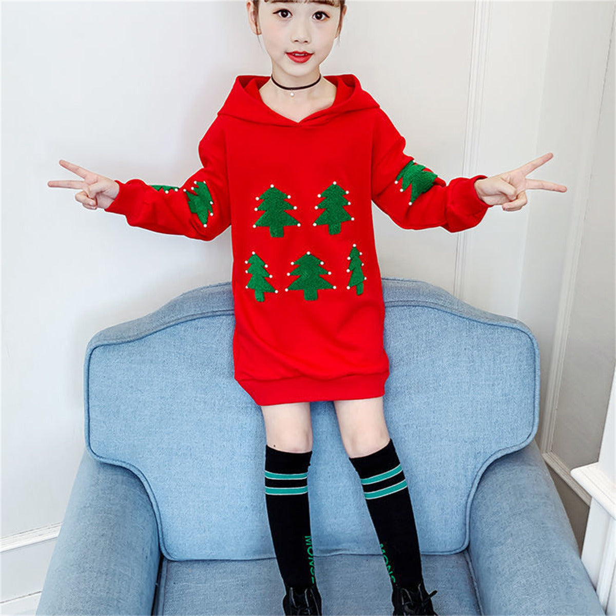 Medium and large children's long sweatshirt versatile long sleeve sweatshirt