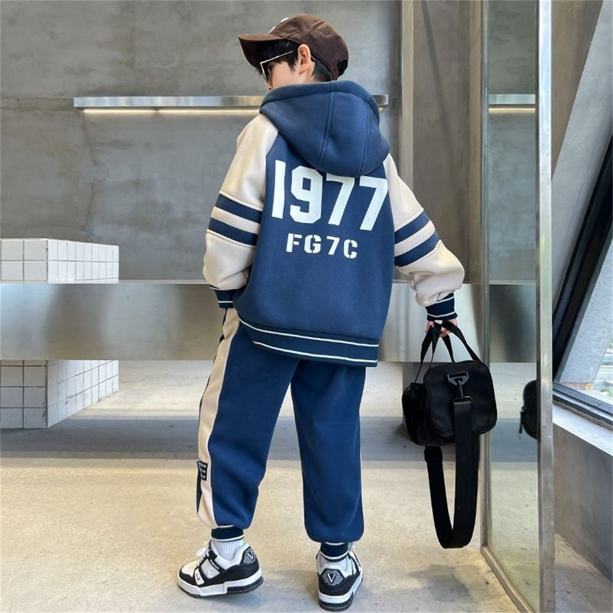 Winter fleece letter sports style sweater suit for middle and large boys