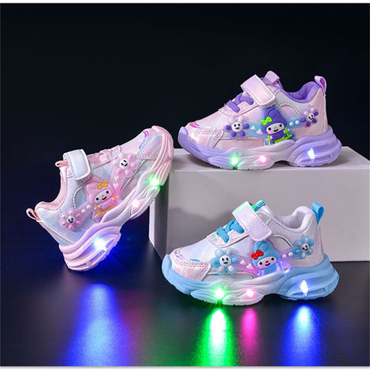 Children's girls' Sanrio cute cartoon style soft sole breathable luminous LED sports shoes