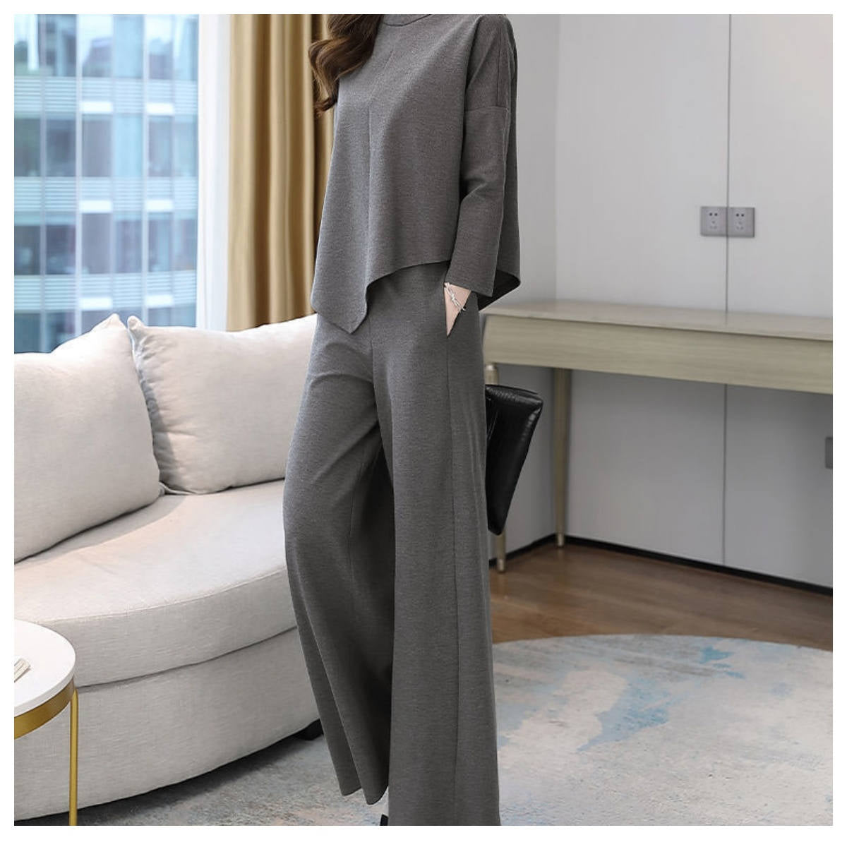 Women's slim casual temperament skirt and pants two-piece suit