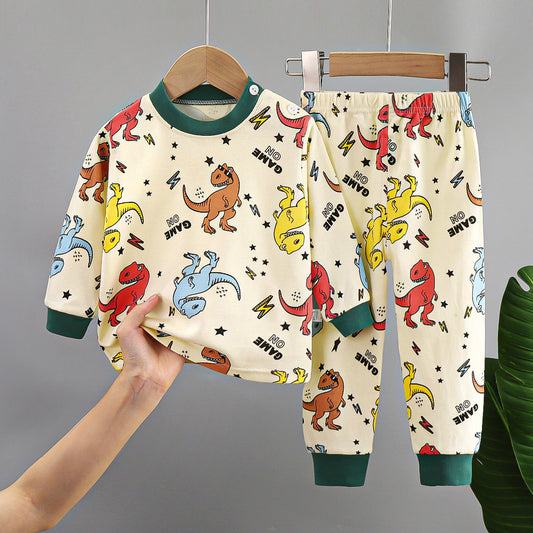 Cartoon dinosaur full print cute long sleeve pure cotton home wear suit