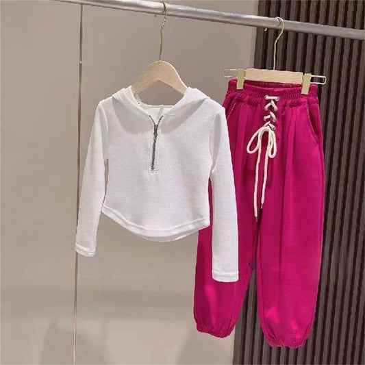 Girls sports zipper sweatshirt trousers autumn clothes net celebrity middle and big children two-piece suit