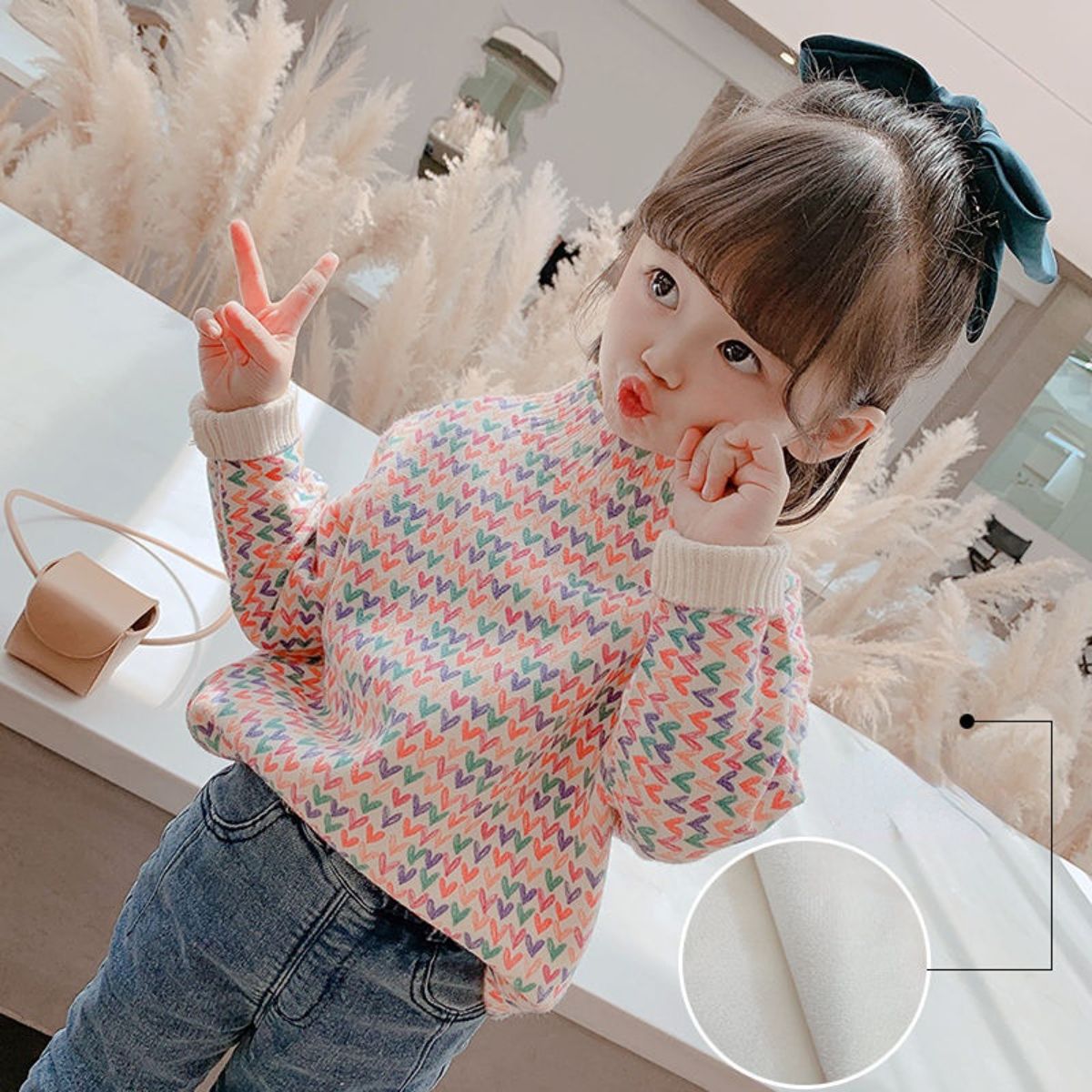 Girls sweater new autumn and winter children's tops baby girl winter base coat plus velvet sweater