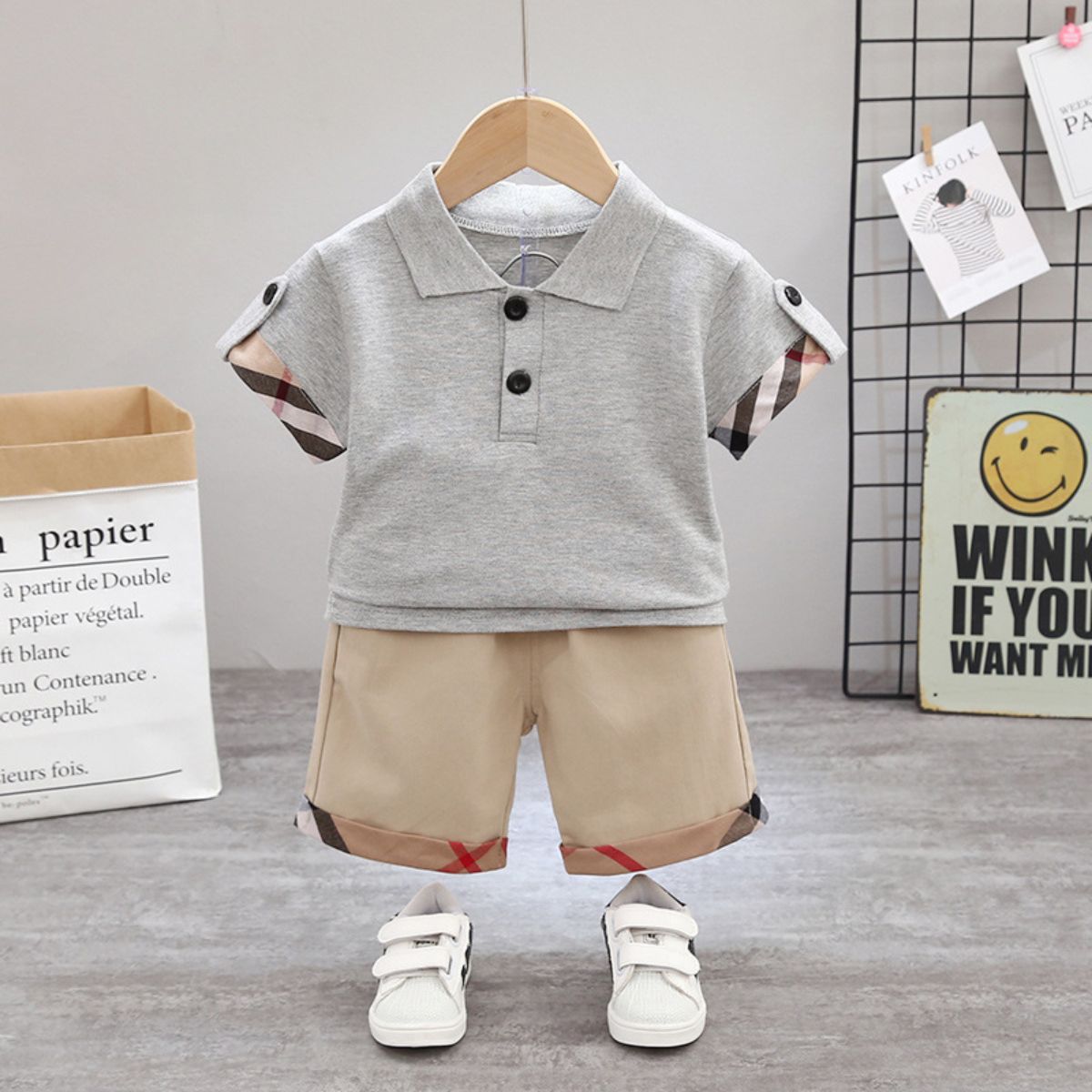 Boys summer suit short-sleeved lapel polo shirt summer new style children's casual pants two-piece suit