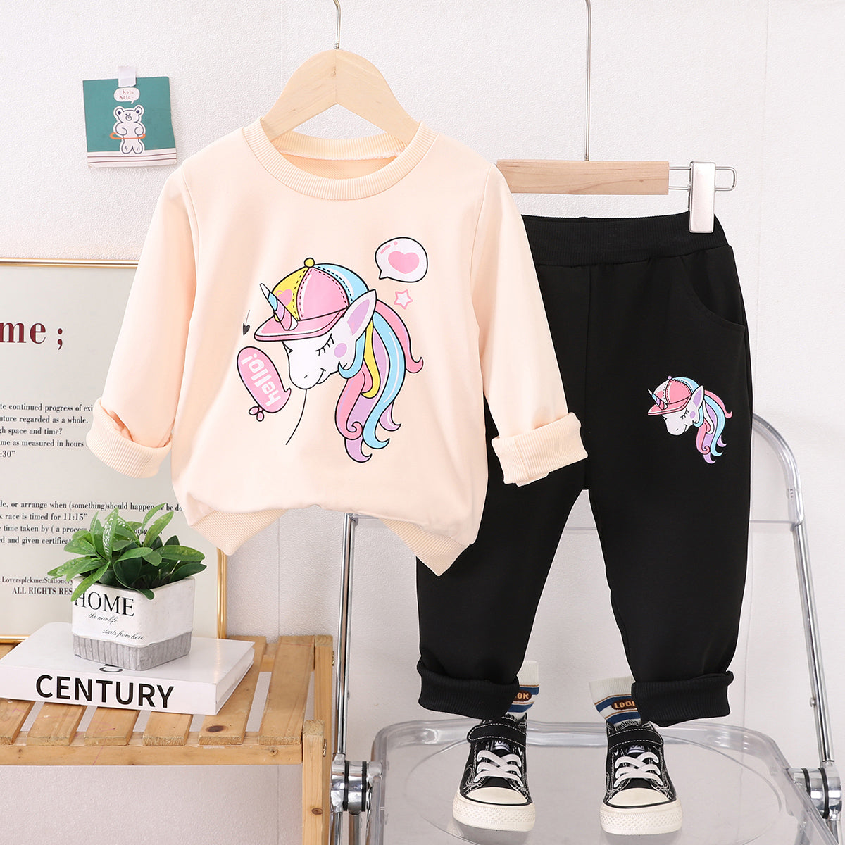 Children Girls Fashion Unicorn Long Sleeve Sweater 2-Piece Set