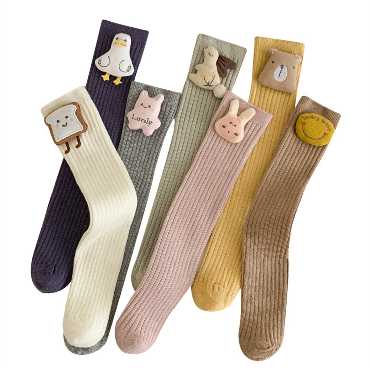 Children's cute doll pattern cute cartoon style calf socks mid-tube socks