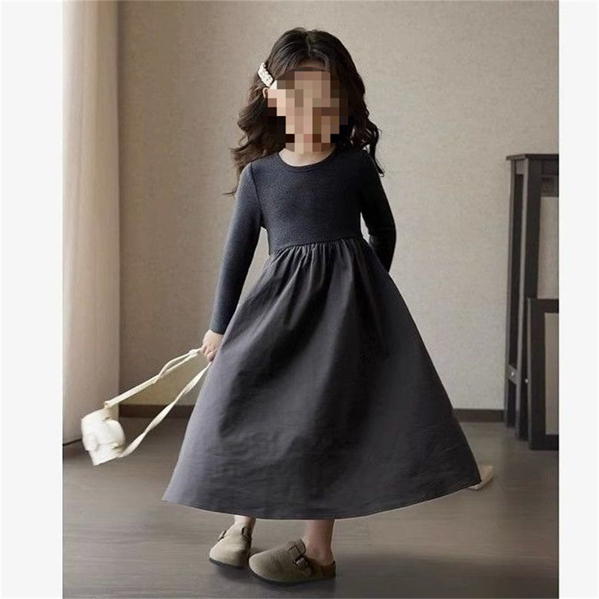 Autumn knitted patchwork long-sleeved skirt