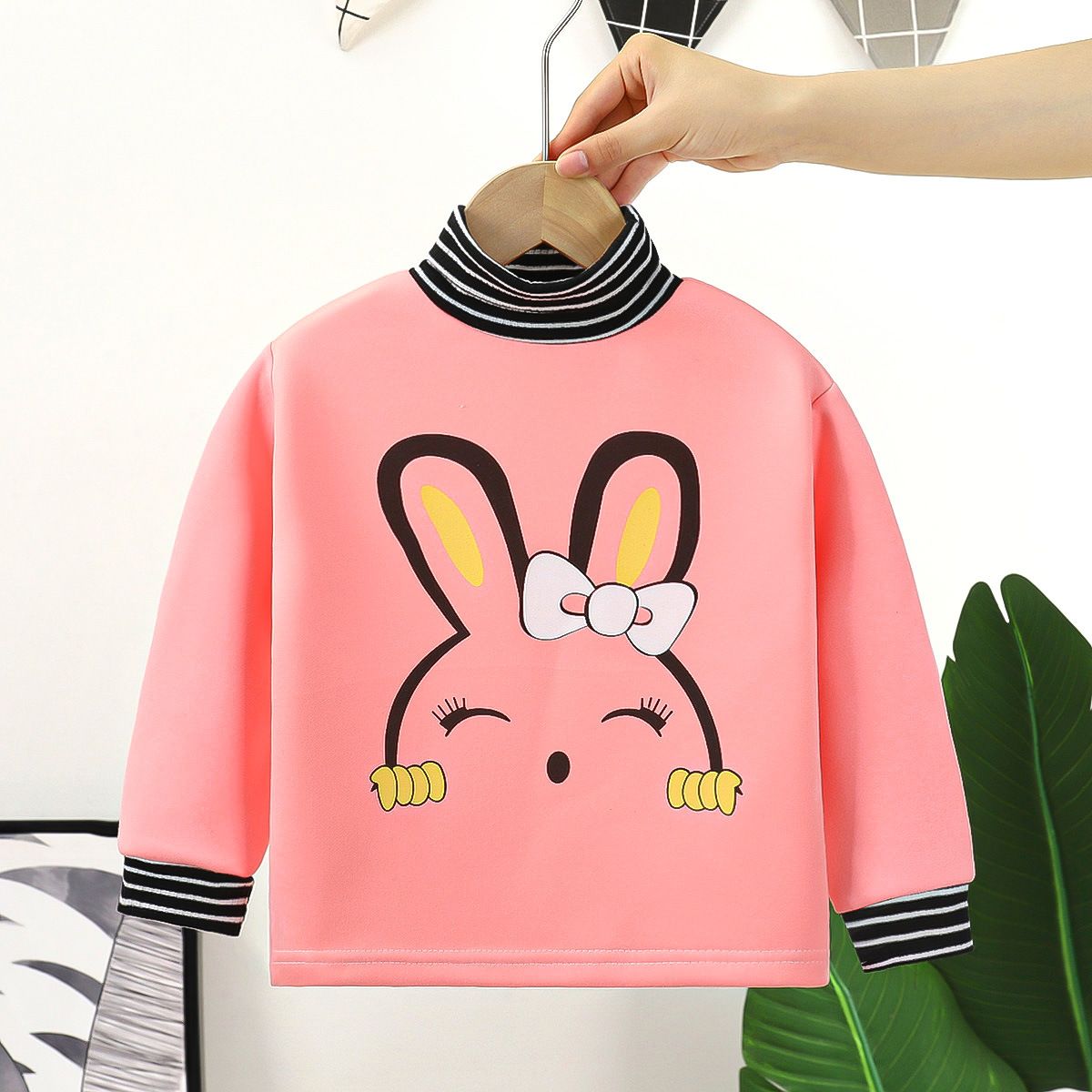 Children's sweatshirt autumn and winter new high collar plus velvet autumn clothes cartoon small and medium boys and girls warm thick single top