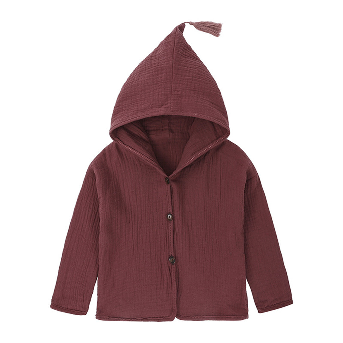 Children&#39;s Spring and Autumn Cotton and Linen Cardigan Fringed Hooded Jacket