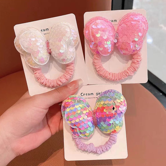 Children's 2-pack sequined bow cute princess style hair tie without damaging the hair