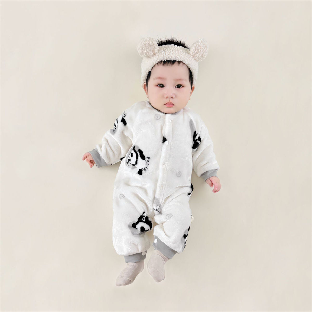 Newborn baby flannel thick warm coral fleece jumpsuit