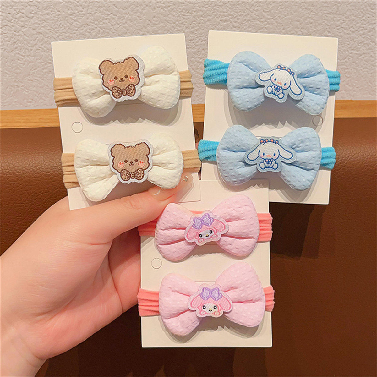 Children's 6-piece set cute cartoon style Sanrio bow soft hair rope