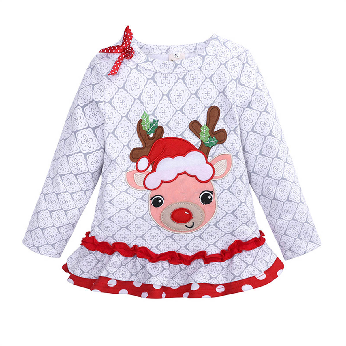 Christmas Girls Long Sleeve Elk Top + Striped Pants Set