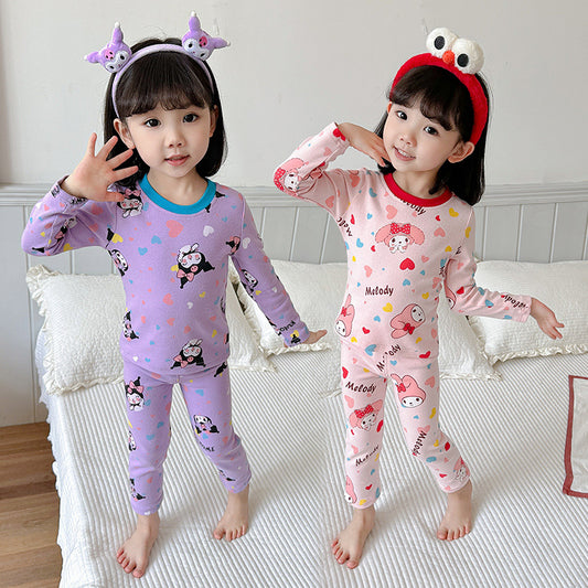 Baby girl cartoon warm pajamas two piece set