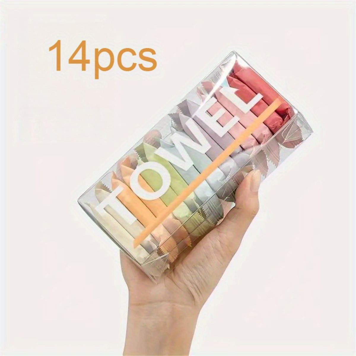 Disposable portable compressed towel individually packaged in box with colored face wash towel