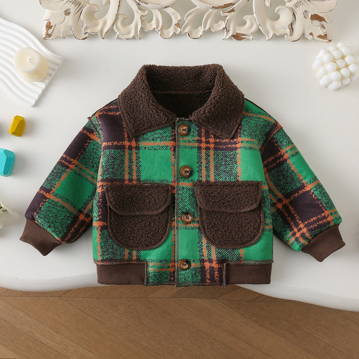 Boys and girls woolen coat plus velvet autumn and winter clothes children&#39;s winter handsome and fashionable plaid coat