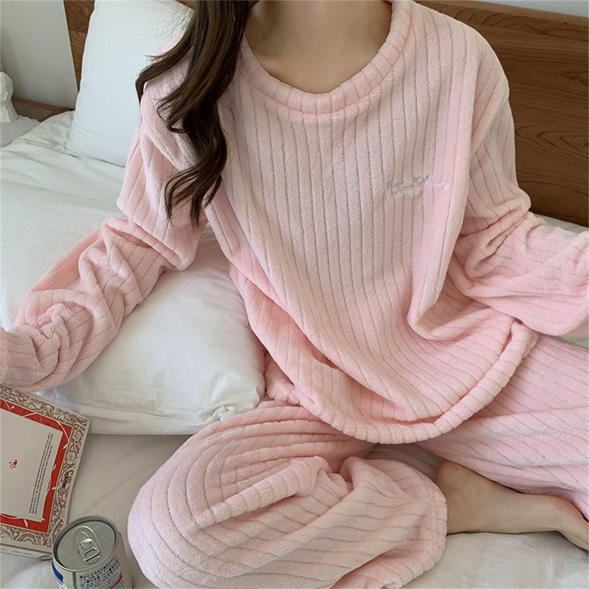 Coral Fleece Pajamas Women's Long Sleeve Thickened Home Clothes Peach Comfort Cotton Set