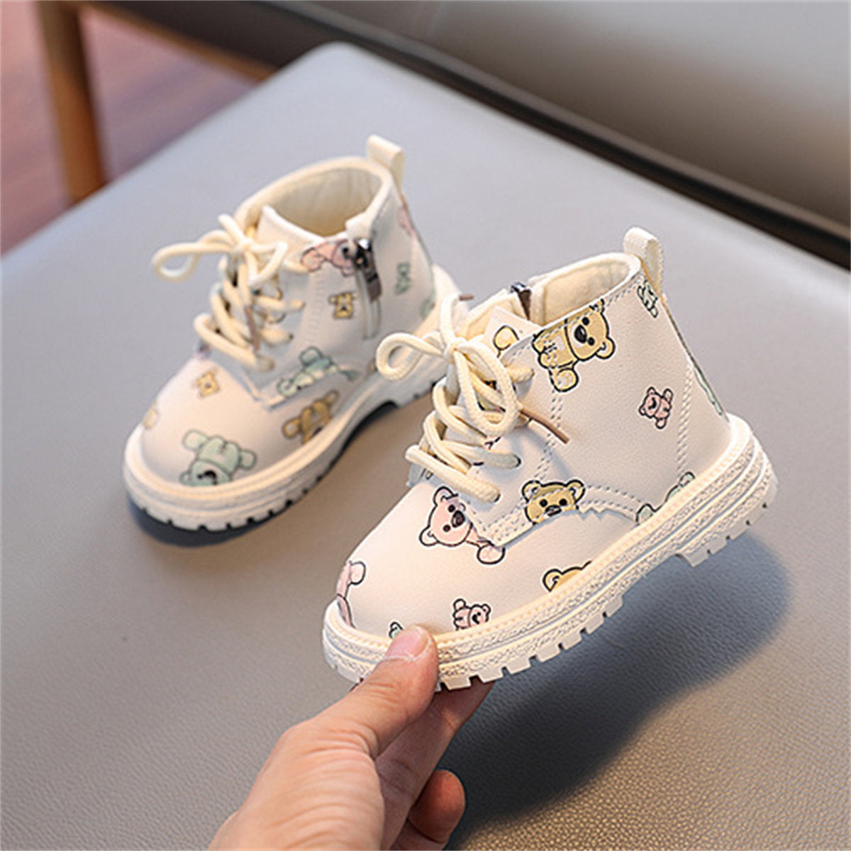 Children's and girls' autumn and winter plus velvet cartoon bear waterproof and non-slip Martin boots