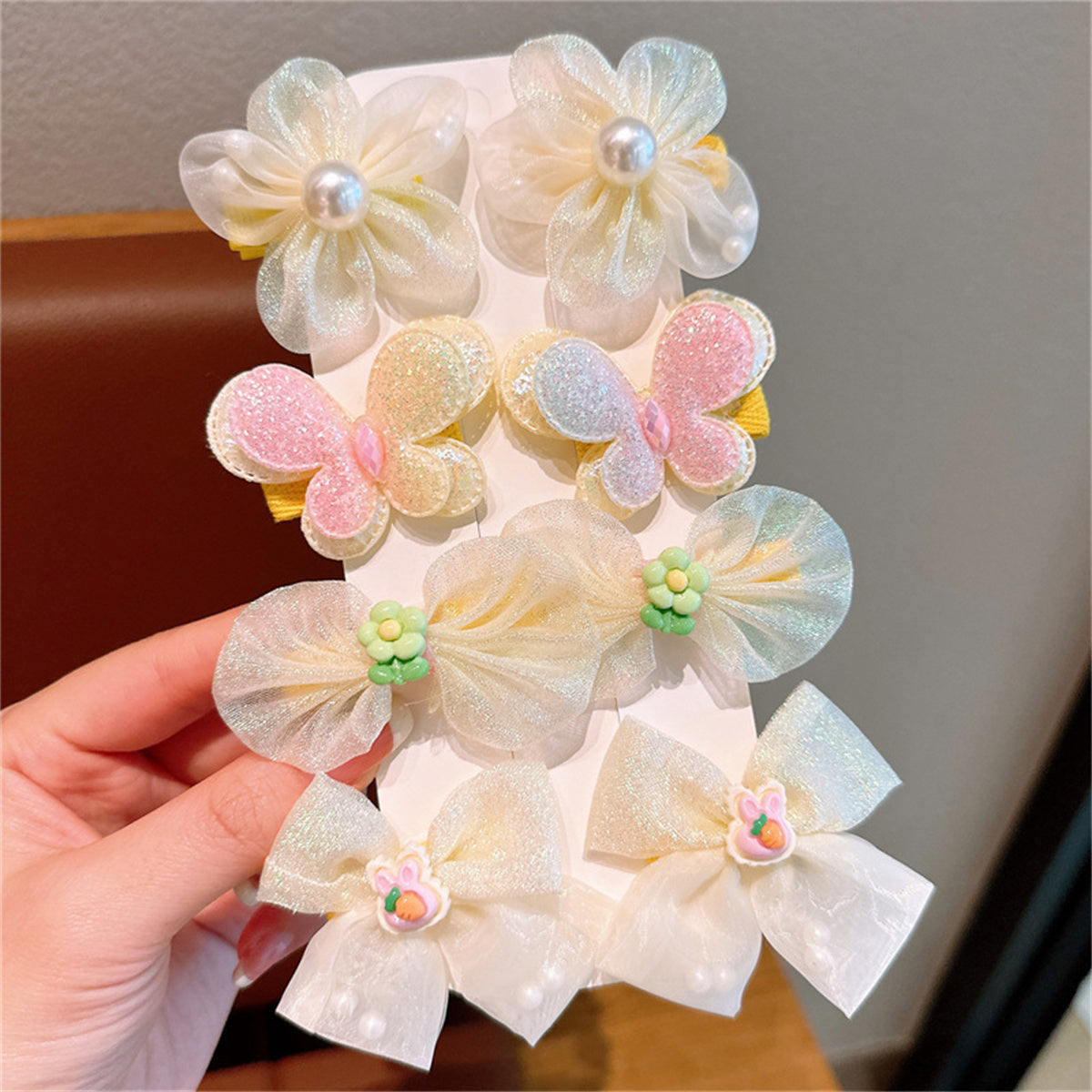 Children's bow hairpin princess super fairy yarn flower bangs clip does not hurt the hairpin