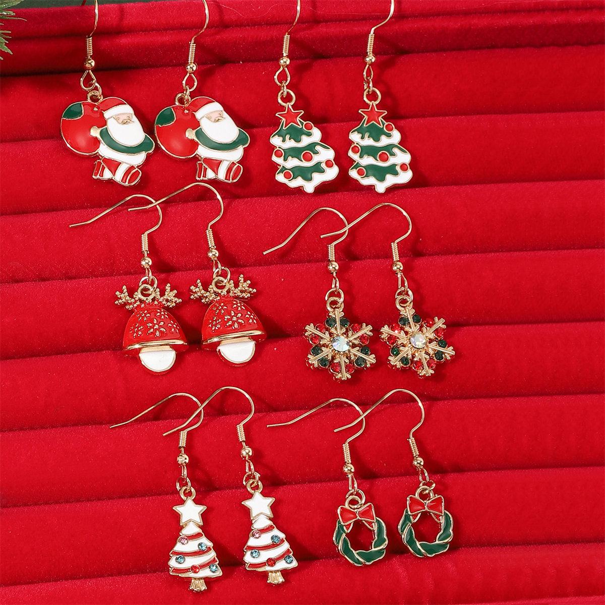 Women's 6-Pair Christmas Snowflake Pine Tree Cartoon Oil Drop Old Man Christmas Party Earrings