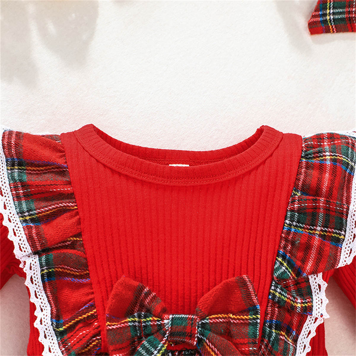 Baby Girl Christmas Long Sleeve Plaid Bowknot Dress