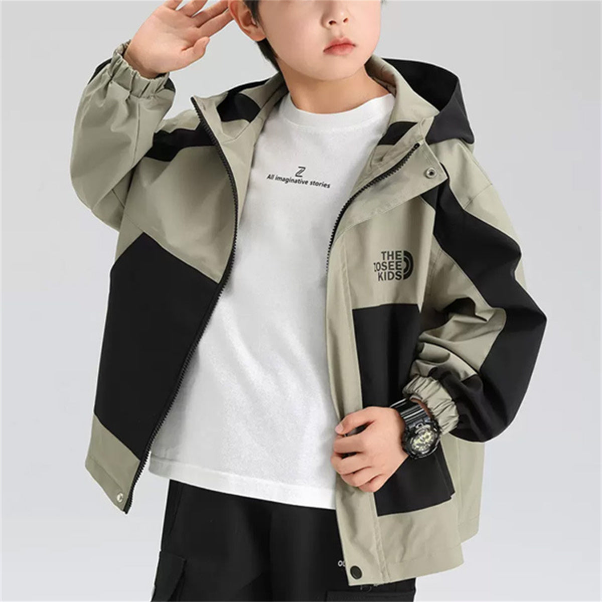 Autumn Boys Windbreaker Contrast Color Jacket Children's Hooded Coat