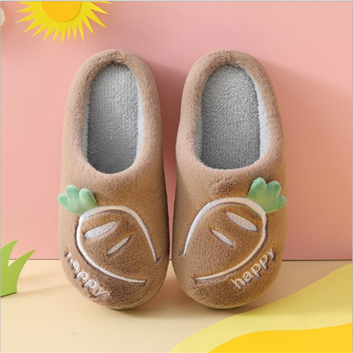 Cute carrot pattern warm cotton slippers for boys and girls in autumn and winter