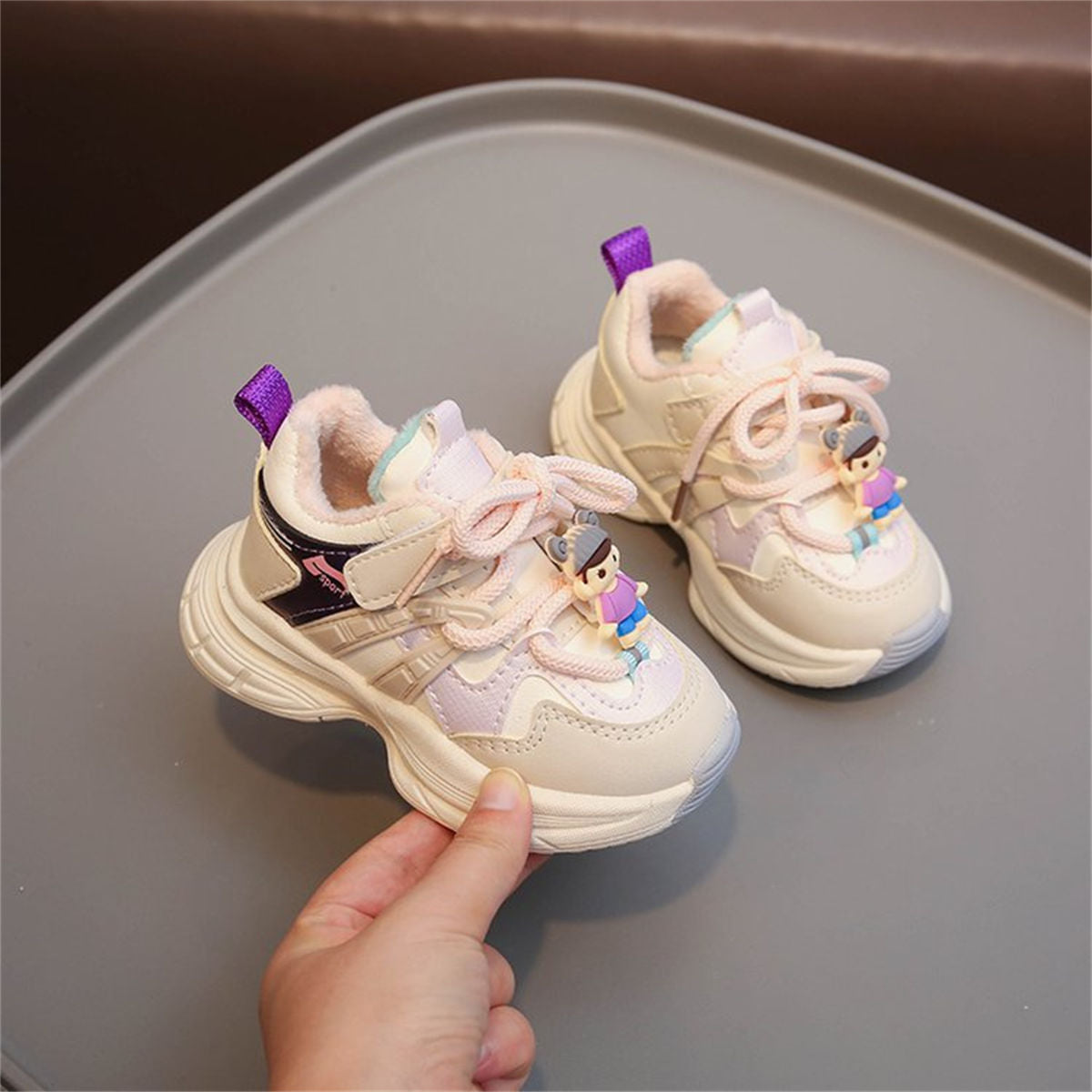 Winter plush and color matching cute doll sports shoes for boys and girls